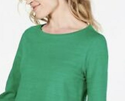 Charter Club Women's Cotton Lace-Trim Top Dark Green Size Large