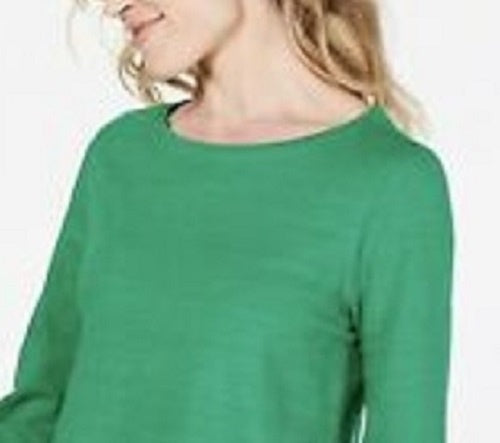 Charter Club Women's Cotton Lace-Trim Top Dark Green Size Medium