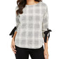 Charter Club Women's Petite Plaid Tie-Cuff Top Black Size Petite Large