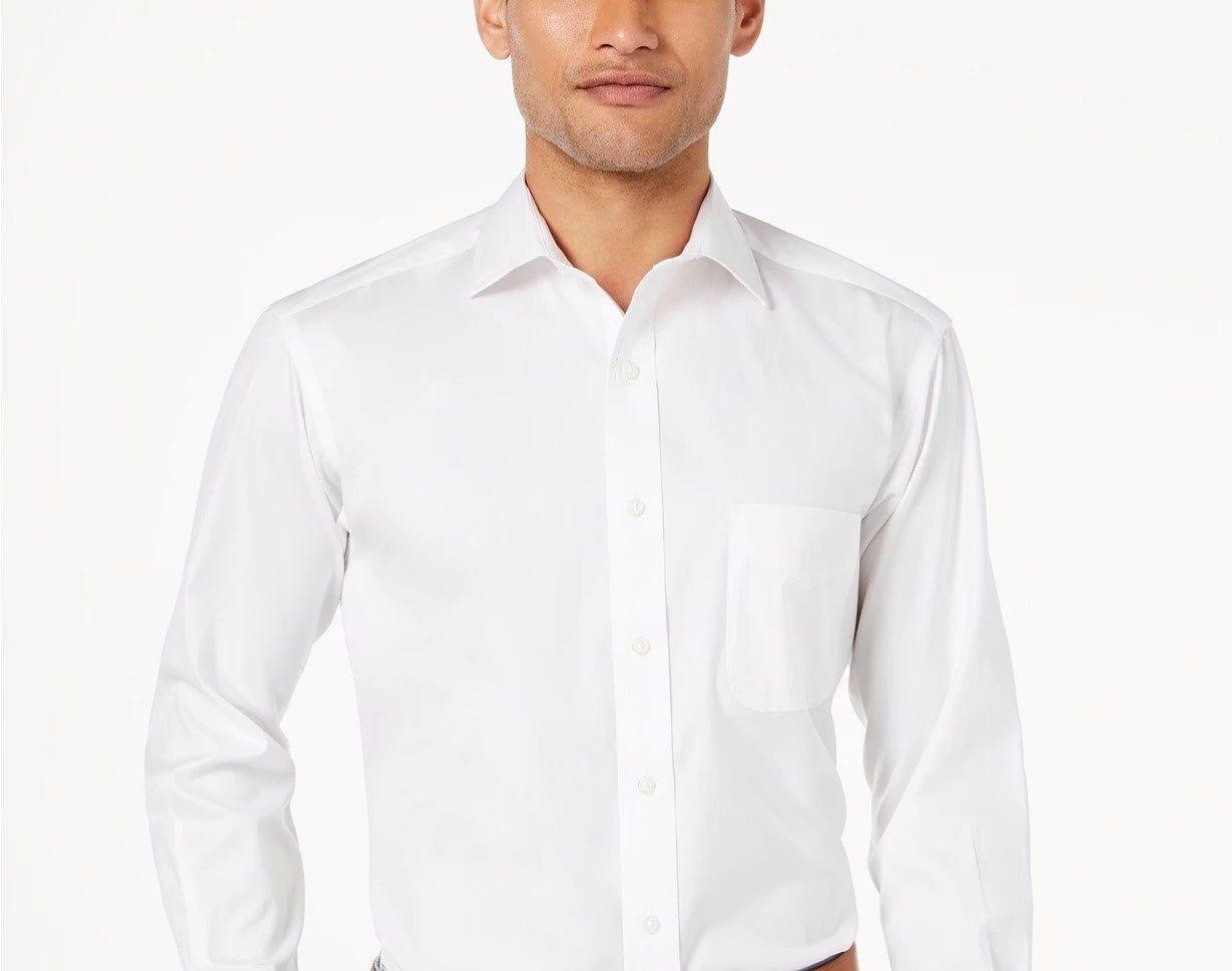 Club Room Men's Classic/Regular Fit Performance Stretch Pinpoint Solid French Cuff Dress Shirt White Size 32-33