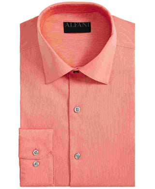 AlfaTech by Alfani Men's Bedford Cord Classic/Regular Fit Dress Shirt Orange Size 16x32-33