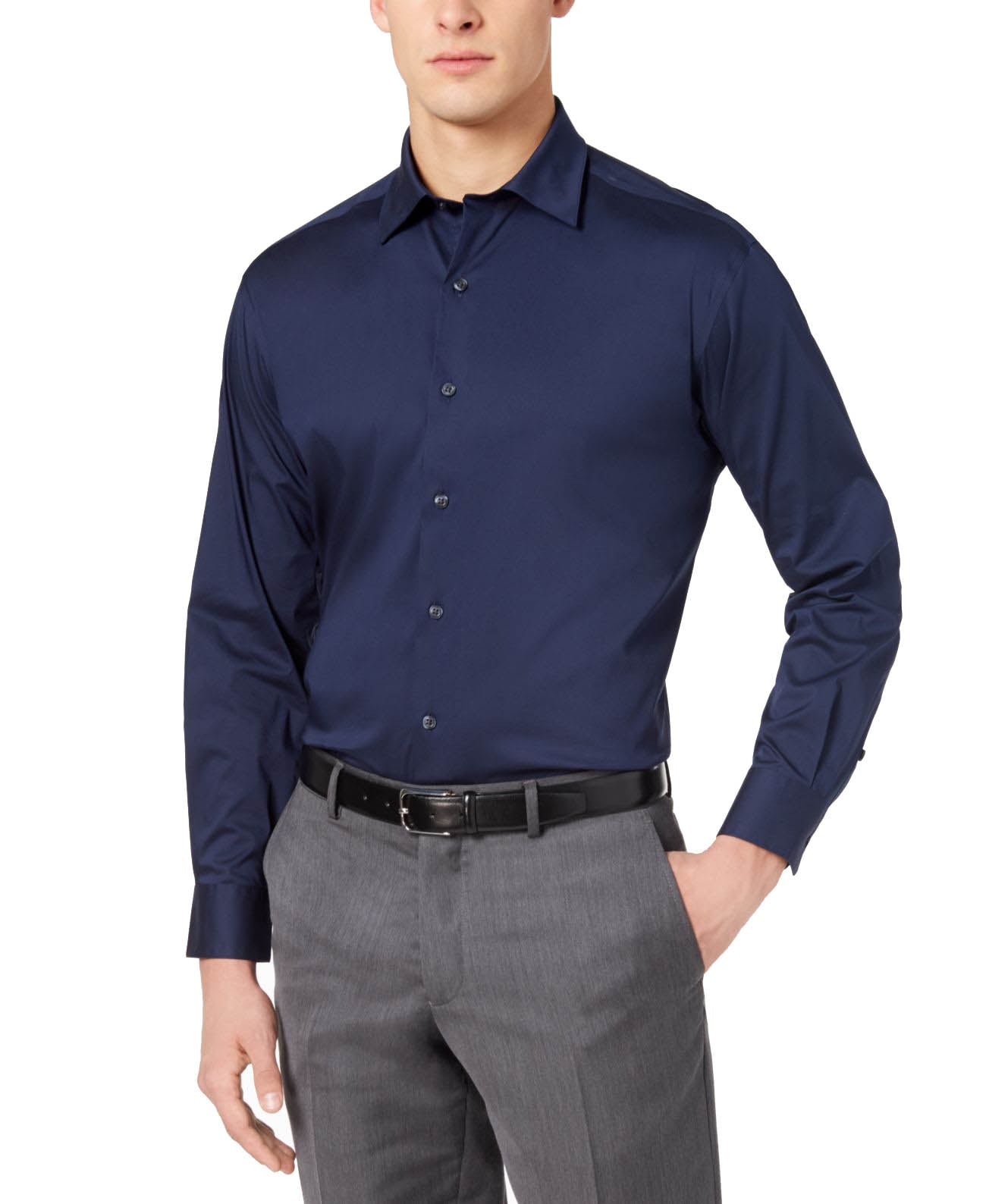 Alfatech By Alfani Men's Big & Tall Solid Dress Shirt Dark Blue Size 34-35