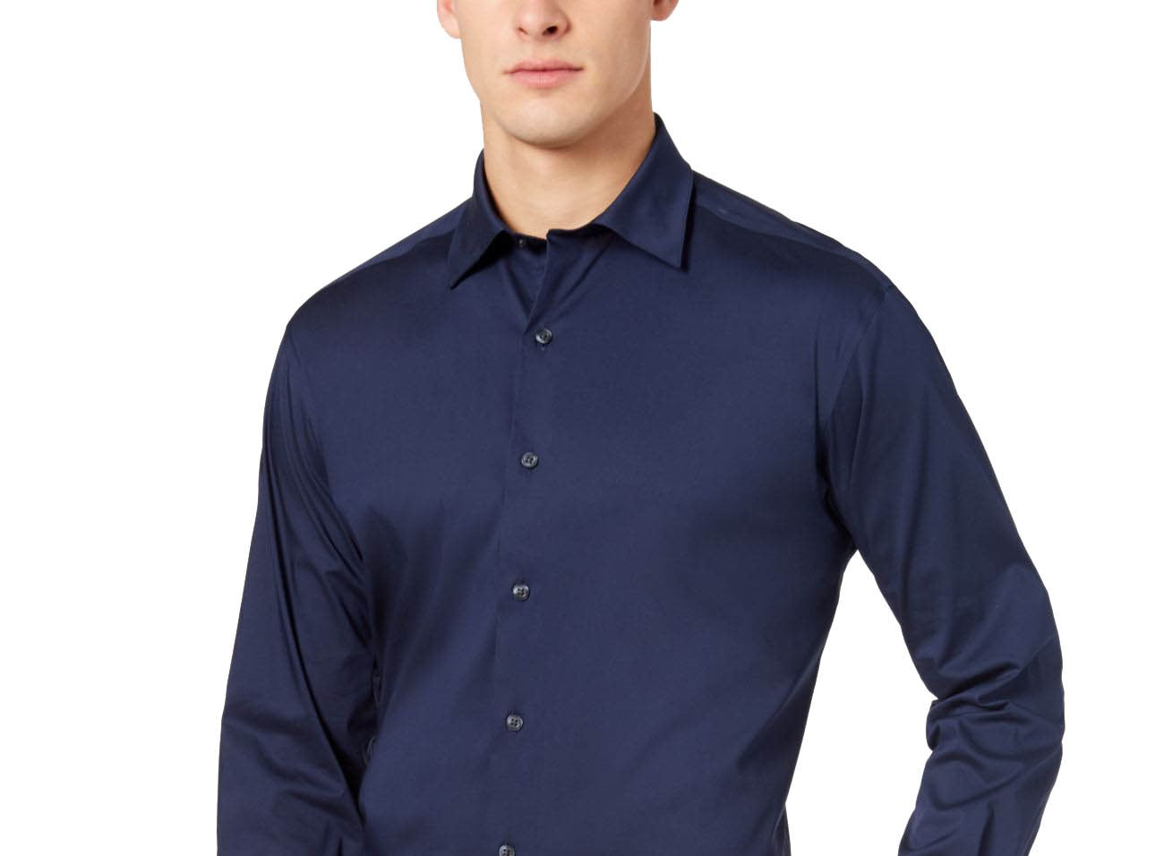 Alfatech By Alfani Men's Big & Tall Solid Dress Shirt Dark Blue Size 34-35