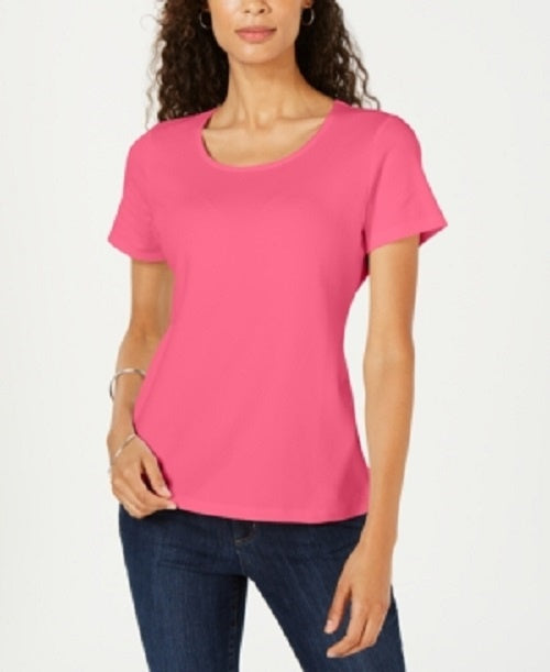 Karen Scott Women's Short Sleeve Scoop Neck Top Pink Size Medium