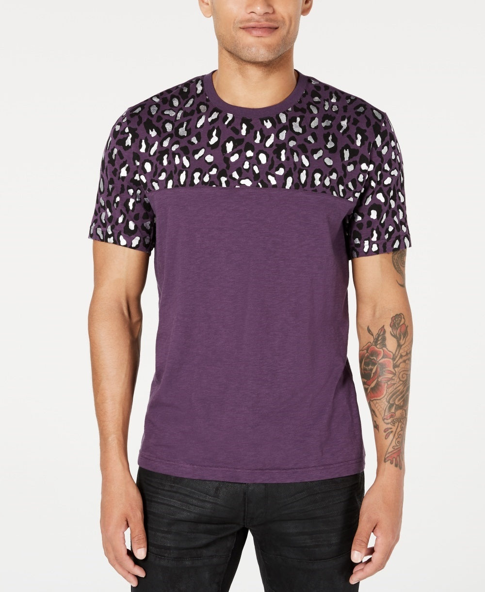 INC International Concepts  Men's Foil Leopard  T-Shirt  Purple Size Small