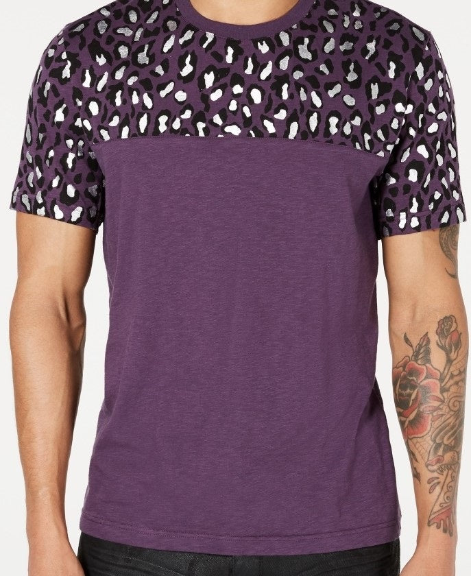 INC International Concepts  Men's Foil Leopard  T-Shirt  Purple Size Small