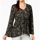 Style & Co Women's Printed Babydoll Top Black Size Large