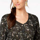 Style & Co Women's Printed Babydoll Top Black Size Large