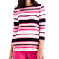 Charter Club Women's Pima Cotton Button-Shoulder Stripe Top Pink Size Extra Small