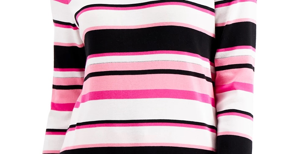 Charter Club Women's Pima Cotton Button-Shoulder Stripe Top Pink Size Extra Small