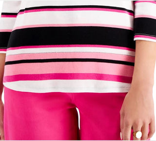 Charter Club Women's Pima Cotton Button Shoulder Stripe Top Pink Size XX-Large