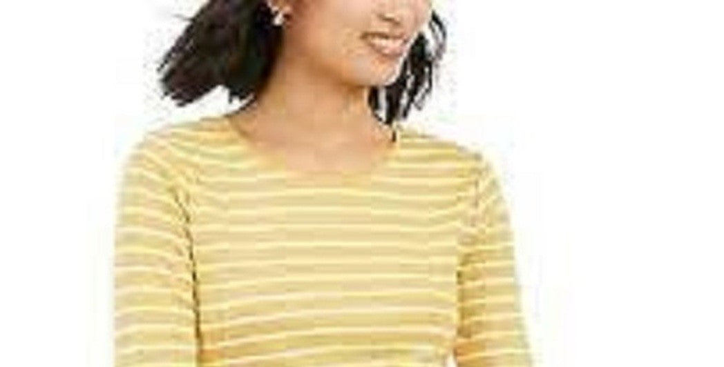 Charter Club Women's Metallic Stripe Top Yellow Size Large