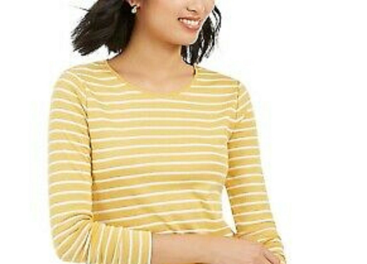 Charter Club Women's Metallic Stripe Top Gold Size Medium