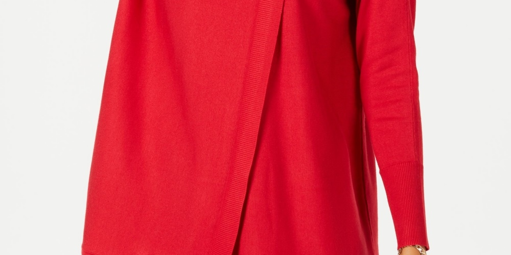 JM Collection Women's Faux Wrap Cowl Neck Sweater Red Size Large