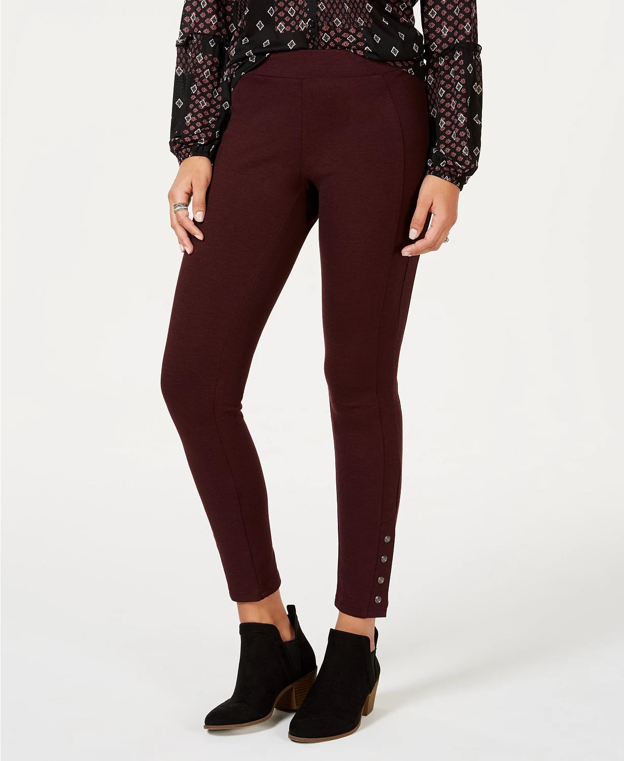 Style & Co Women's Snap-Hem Ponte-Knit Leggings Wine Size X-Small