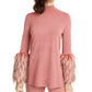 Alfani Women's Faux Fur Cuff Mock Neck Sweater Pink Size XX-Large