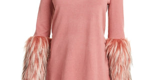 Alfani Women's Faux Fur Cuff Mock Neck Sweater Pink Size XX-Large