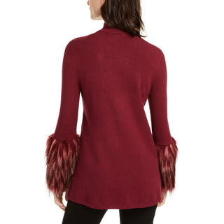 Alfani Women's Faux Fur Cuff Mock Neck Sweater Wine Size M