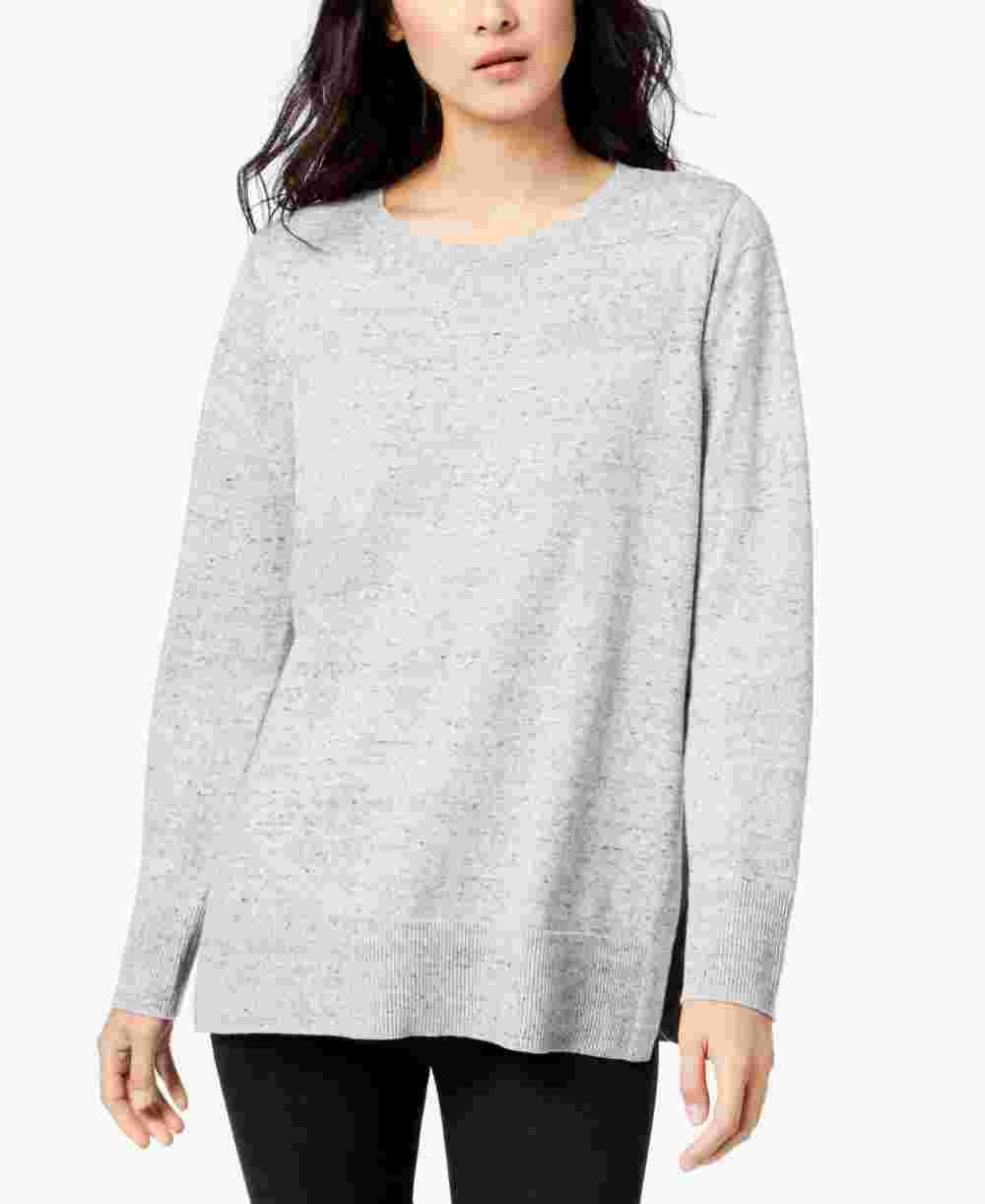 Maison Jules Women's Cotton Crew Neck Sweater Grey Size X-Small