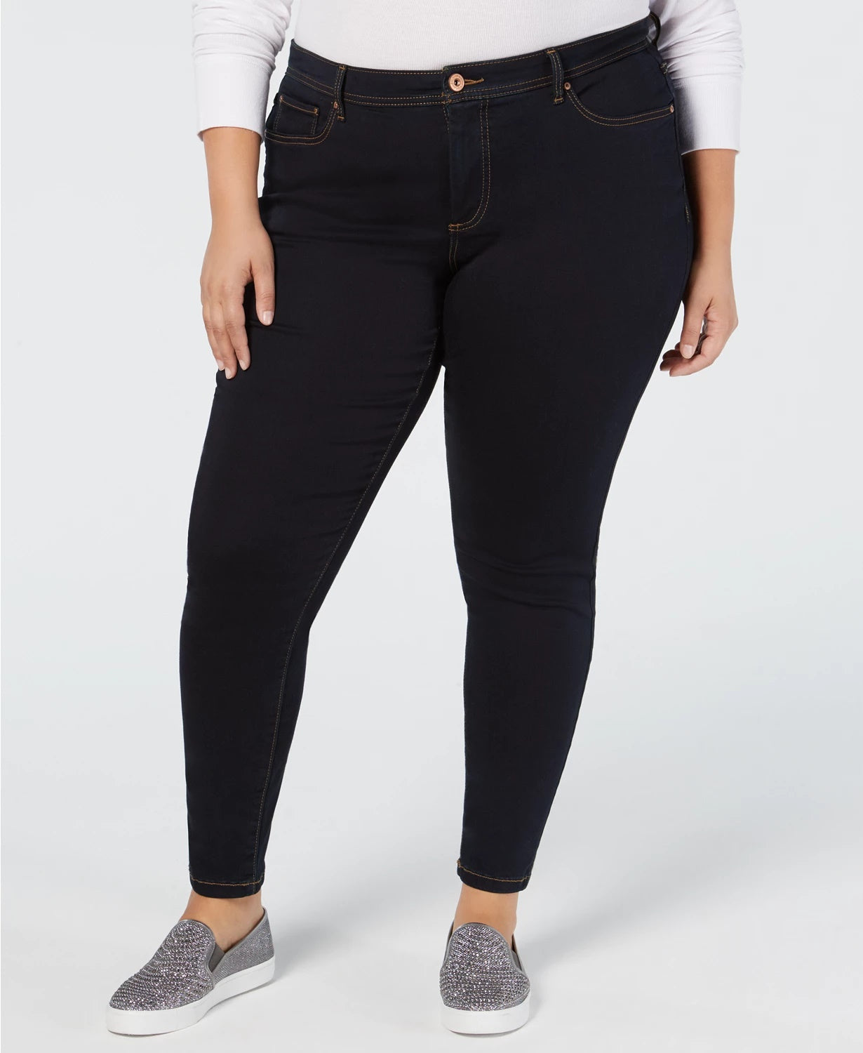 INC International Concepts Women's Plus Tummy Control Beyond Stretch Skinny Jeans Black Size 14W