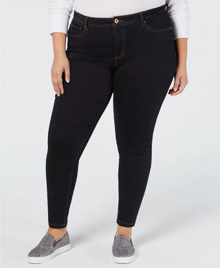 INC International Concepts Women's Plus Tummy Control Beyond Stretch Skinny Jeans Black Size 14W