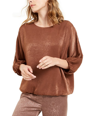 Alfani Women's Satin Dolman-Sleeve Bubble Top Brown Size X-Large