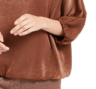 Alfani Women's Satin Dolman-Sleeve Bubble Top Brown Size X-Large