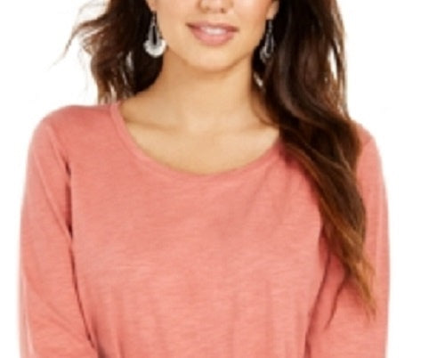 Style & Co Women's Long-Sleeve Crewneck Top Orange Size Small