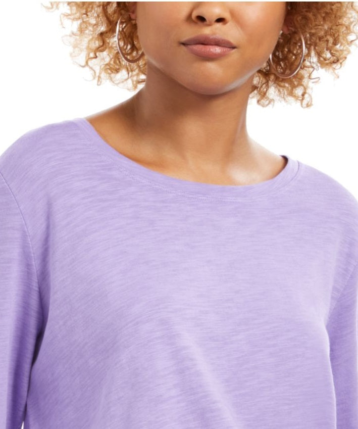 Style & Co Women's Long-Sleeve Crewneck Top Purple Size Large