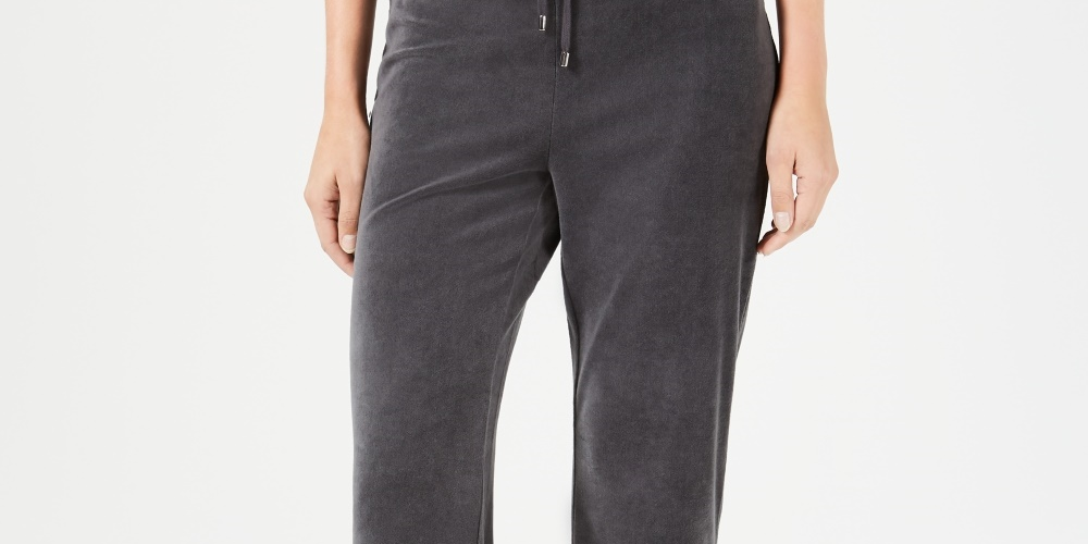 Charter Club Women's Velour Pull-On Pants Gray Size X-Large