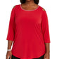 JM Collection Women's Diamonte Trim Cold Shoulder Tunic Red Size 0X