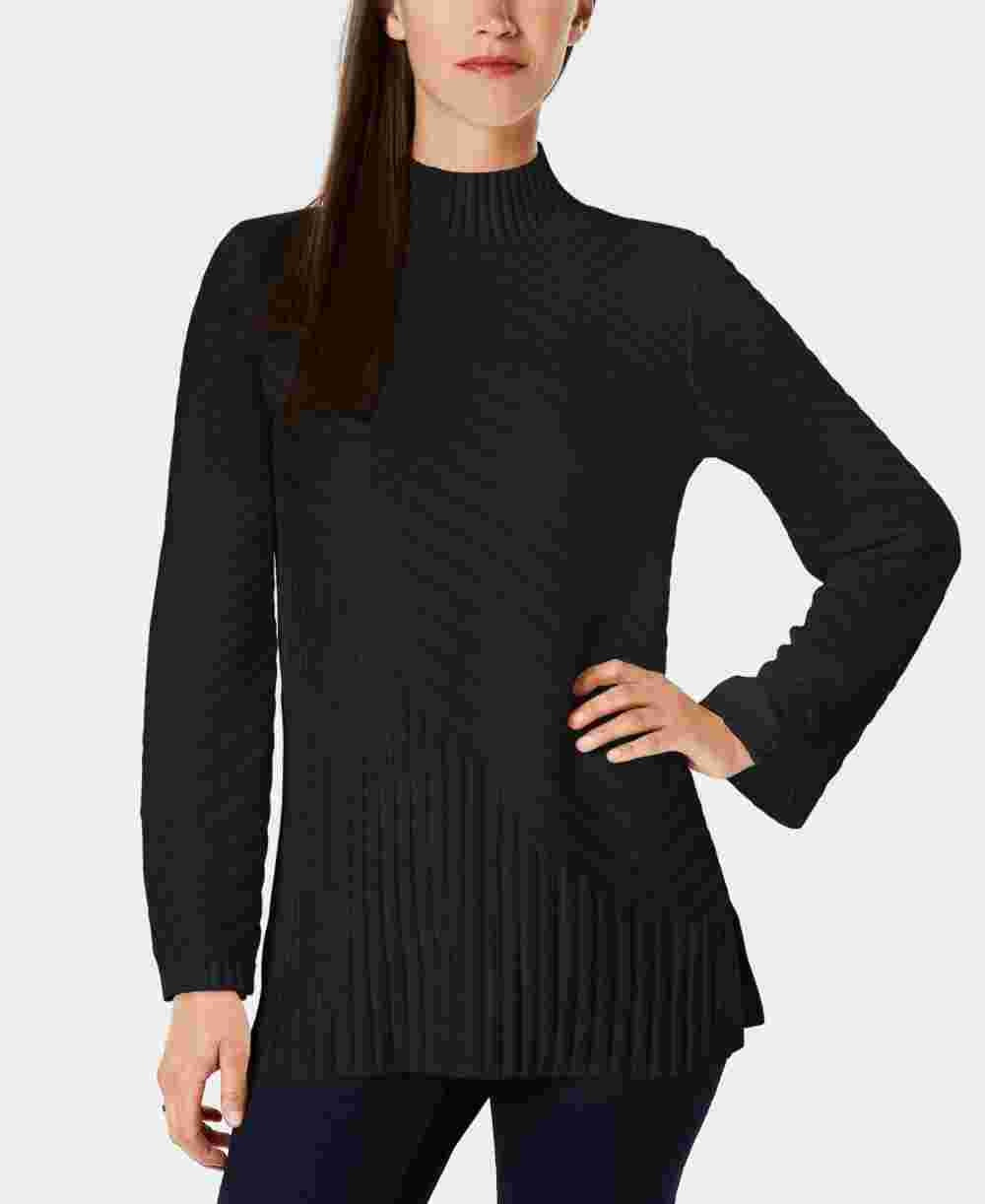 Charter Club Women's Mixed-Stitch Mock-Neck Sweater Black Size Small