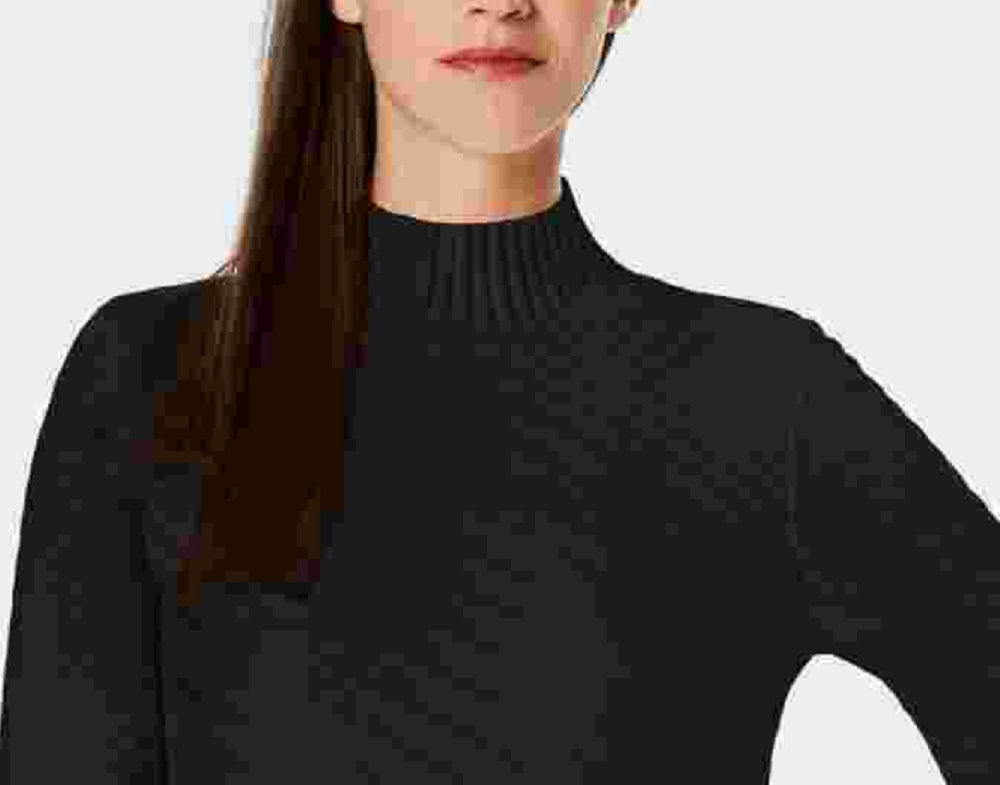 Charter Club Women's Mixed-Stitch Mock-Neck Sweater Black Size Small