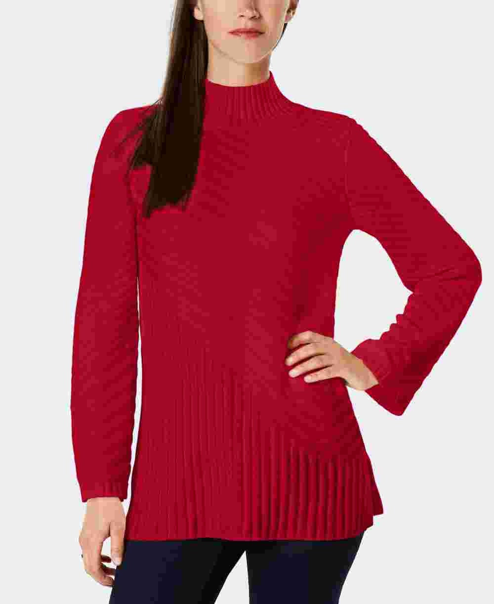 Charter Club Women's Textured Solid Long Sleeve Mock Sweater Red Size Petite Small