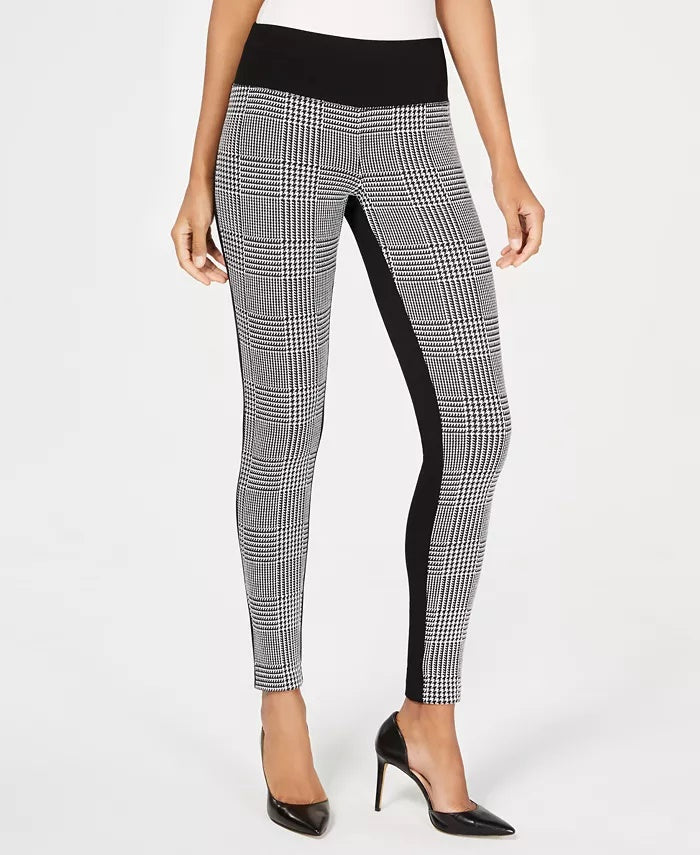 INC International Concepts Women's Houndstooth Front Ponte Back Leggings Black Size 4 Petite