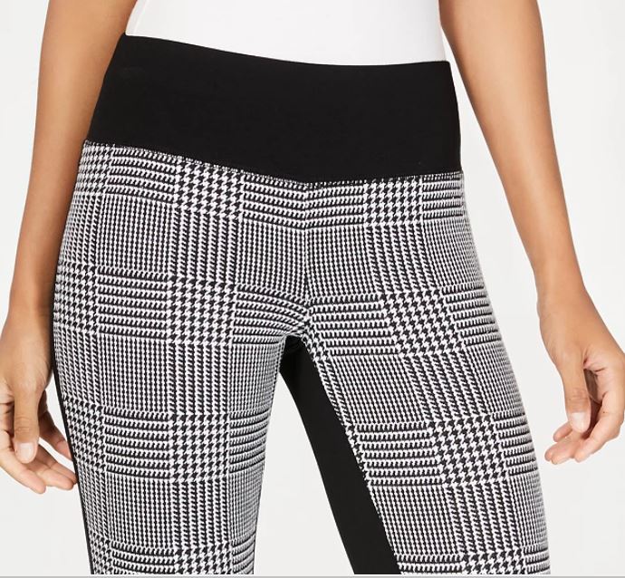 INC International Concepts Women's Houndstooth Front Ponte Back Leggings Black Size 4 Petite