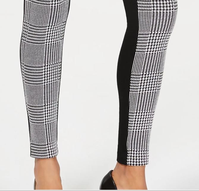 INC International Concepts Women's Houndstooth Front Ponte Back Leggings Black Size 4 Petite