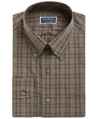 Club Room Men's Gordon Plaid Long Sleeves Dress Shirt Green Size 18.5X34-35