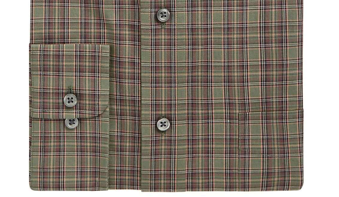 Club Room Men's Gordon Plaid Long Sleeves Dress Shirt Green Size 18.5X34-35