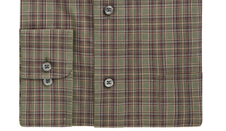 Club Room Men's Gordon Plaid Long Sleeves Dress Shirt Green Size 18.5X34-35