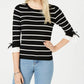 Maison Jules Women's Striped Bow Trim Sweater Black Size X-Large