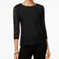Charter Club Women's Petite Lace 3/4-Sleeve Top Black Size  Medium