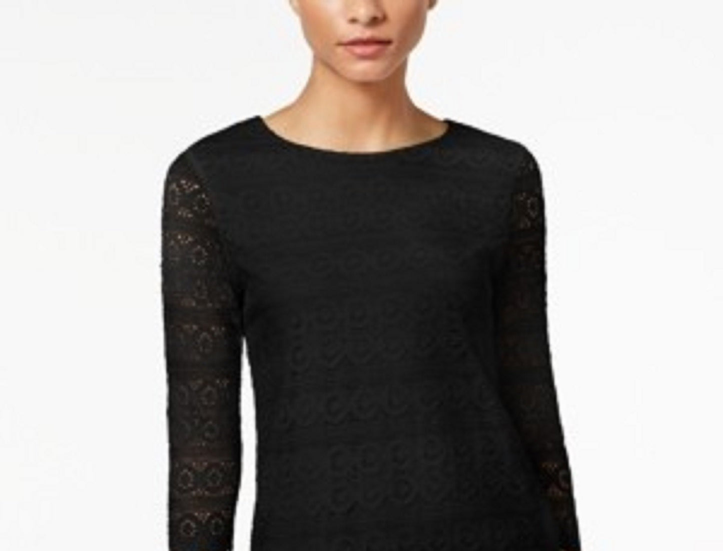 Charter Club Women's Petite Lace 3/4-Sleeve Top Black Size  Medium