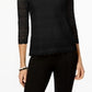 Charter Club Women's Petite Lace 3/4-Sleeve Top Black Size  Medium