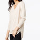 Maison Jules Women's Cotton V Neck Tunic Sweater Heather Fleck Beige Size Large