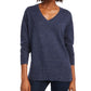 Maison Jules Women's Cotton V Neck Tunic Sweater  Blue Size Small