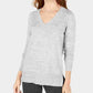 Maison Jules Women's Cotton V Neck Tunic Sweater Grey Size Large