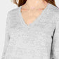 Maison Jules Women's Cotton V Neck Tunic Sweater Grey Size Large