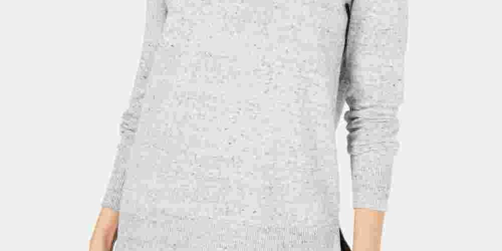 Maison Jules Women's Cotton V Neck Tunic Sweater Grey Size Large