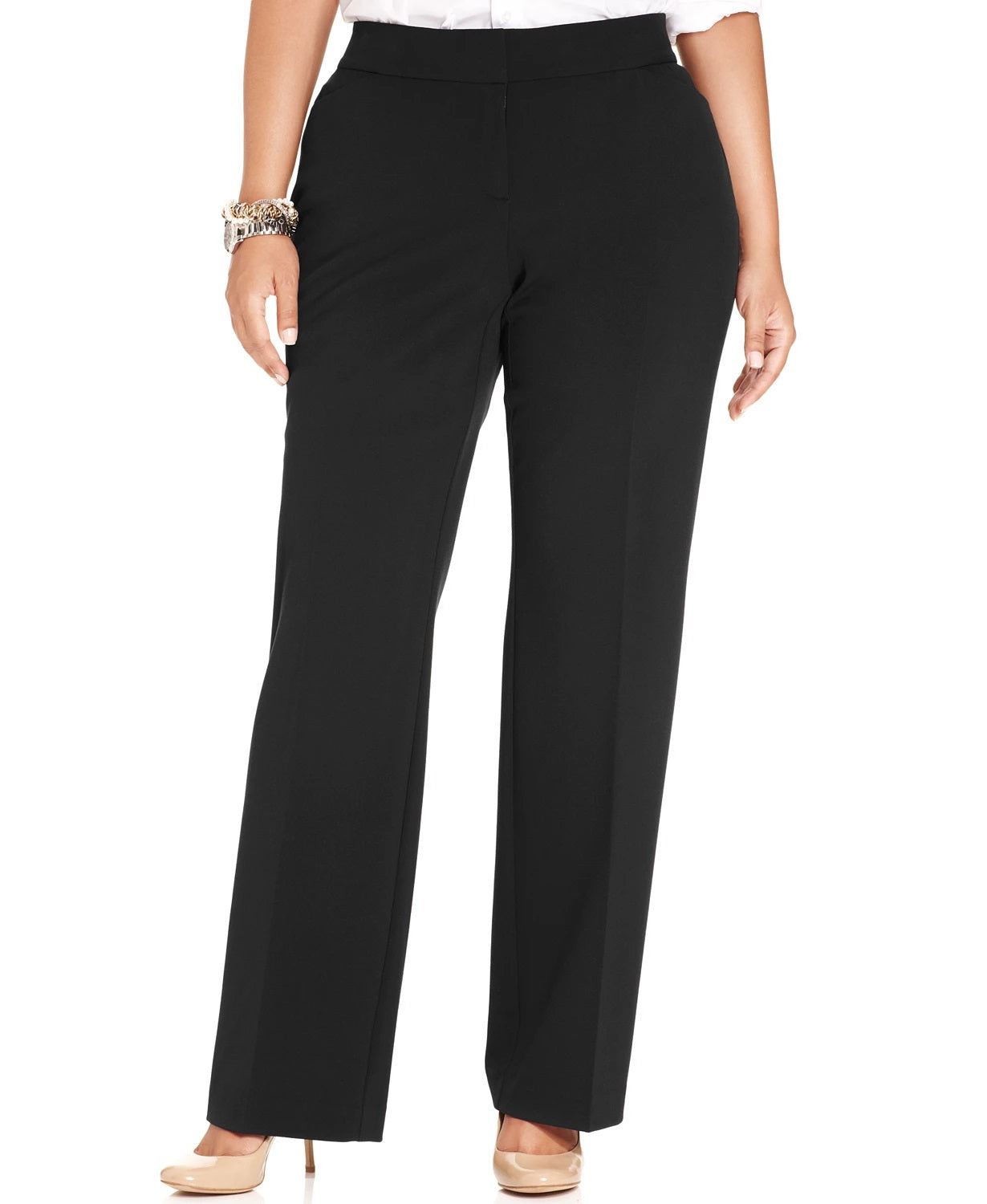 JM Collection Women's Curvy Fit Straight Leg Pants Black Size 18W